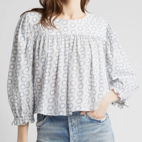 TREASURE & BOND NWOT PRINT POPOVER BLOUSE IN IVORY- BLUE
LOU MEDALLION - Size S - Picture 14 of 14